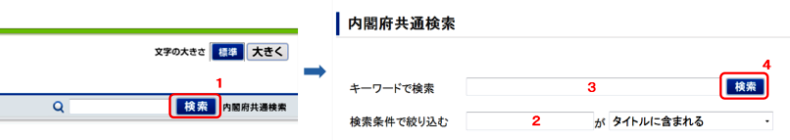 内閣府共通検索への入力例の画面