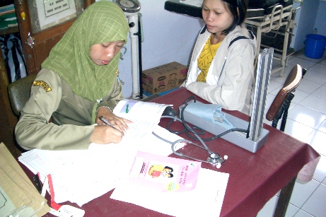 2004年インドネシアの診療所で母子手帳が活用されている様子