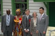 in front of Hideyo Noguchi Bacteriological Examination Room (Mr. and Prof. Were, Dr. and Mrs. Greenwood and Mayor of Yokohama)