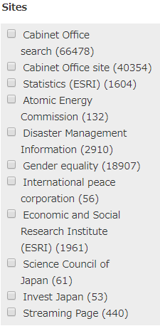 screenshot: list of website names and check box
