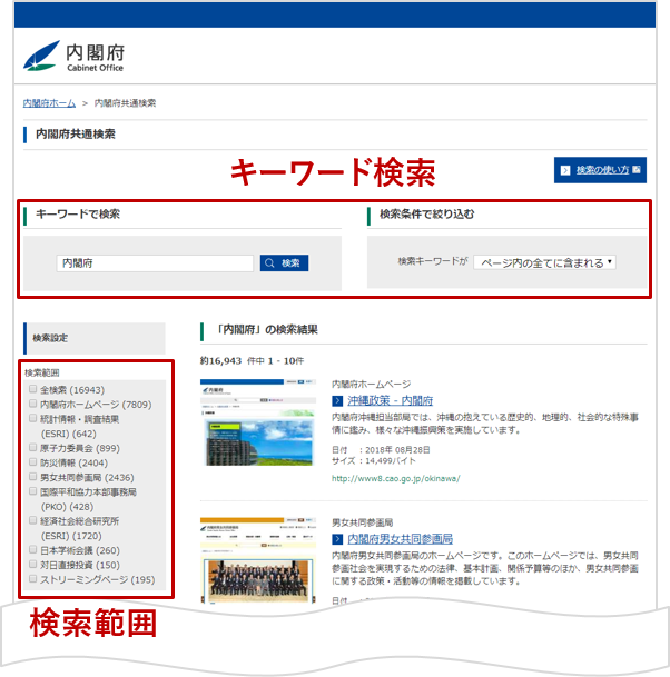 画面イメージ:検索結果画面の上段
